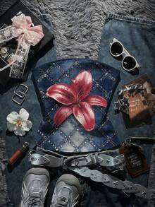 Glimmora Áo ống ôm dáng phong cách đường phố sành điệu mùa hè dành cho nữ, họa tiết hoa ly pha lê kẻ caro. - Nhiều màu - Xem 4