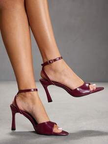 CUCCOO SZL Sandal Hak Tinggi Minimalis Wanita Warna Maroon yang Dapat Diatur, Untuk Pemakaian Sehari-hari Kasual, Sepatu Musim Semi, Liburan Musim Semi, Paskah, Pesta Prom, Natal, Hari Valentine - 7801 merah anggur - View 7