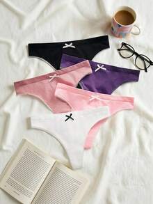 SHEIN Set de 5 tangas sin costuras con encaje de colores para niñas - Multicolor - Ver 1