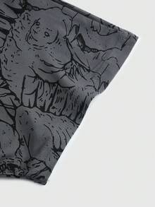 ROMWE MEN Street Life Men's Batwing Sleeve Printed Short Sleeve T-Shirt, Suitable For Everyday Wear In Spring/Summer - Dark Grey - View 4
