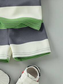 Souflis Souflis Bộ áo polo tay ngắn và quần short kẻ sọc không đều, dễ thương cho bé trai sơ sinh, thêu hình gấu, thích hợp cho mùa hè. - Nhiều màu - Xem 7
