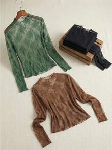 Anewsta Women's Lace Sheer Sexy Blouse Set - Multicolor - View 7