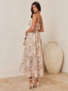 Enchnt Đầm hai dây nữ in hoa, viền bèo nhún, kiểu dáng thường ngày. - Nhiều màu - Xem 7