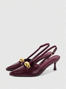 Sleekvia 女士酒红色蝴蝶结装饰高跟鞋，后跟带设计，适合春季、春假、复活节和圣诞节穿着。 - 酒紅色PU料 - 查看 10