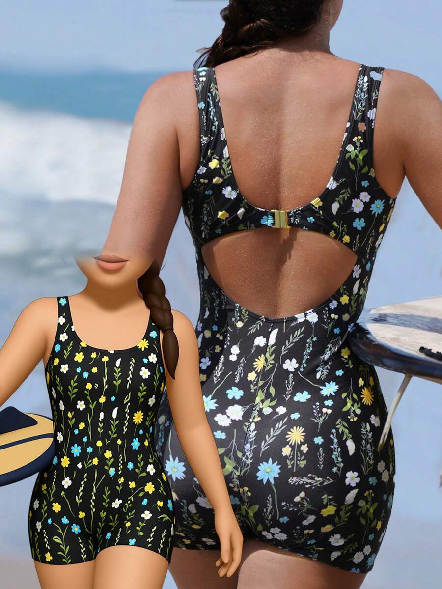 Swim SPRTY Áo tắm liền thân nữ in họa tiết hoa ngẫu nhiên, thời trang, ngọt ngào, thoải mái, thích hợp cho kỳ nghỉ, thể thao, mùa xuân hè, chấm bi. - Nhiều màu - Xem 1