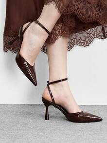 CUCCOO BIZCHIC Women Shoes Pointed Stiletto Brown Back Ankle Strap Slingback Simple Classic Women's High Heel Shoes Daily Versatile Commuting Fashion Party Banquet Women Slingback Shoes Spring Shoes - coffee color - View 3