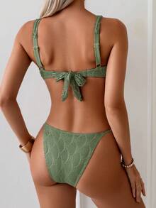 Swim Vcay Bộ bikini nữ mùa hè màu xanh quân đội với ren, dây đeo dày, trang trí vỏ sò kim loại, thích hợp đi biển. - xanh quân đội - Xem 2