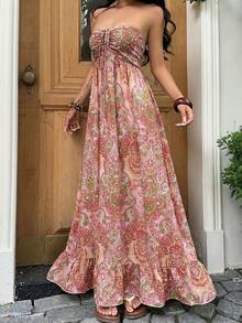 Sunnyshic Women's Elegant Strapless Dress - Pink - View 5