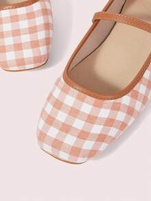 CUCCOO DOLLMOD Sepatu Mary Jane Wanita Motif Kotak-kotak Cokelat Muda, Ujung Persegi Datar, Sepatu Hak Rendah yang Lucu dengan Gaya Kampus, Cocok untuk Musim Semi, Paskah, Natal - Coklat Berkarat A - View 7