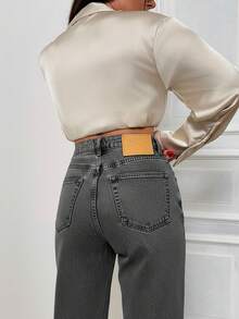 EURMUSE HIGH WAIST STRAIGHT JEAN PANT STYLE CASUAL - Grey - View 7