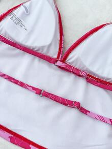 少女3D印花比基尼套装，适合海滩、夏威夷度假 - 粉色 - 查看 7