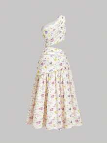 SHEIN MOD 不对称肩部系带蝴蝶结长裙，红色，适合度假、休闲、婚礼季、茶会等场合，是女士夏季的理想选择。 - 彩色 - 查看 2