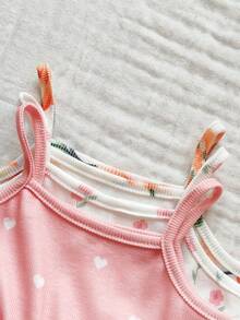 SHEIN Vintaside Kids 新生女宝宝夏季白色橙色碎花吊带连衣裙三件套，舒适可爱，居家礼物 - 彩色 - 查看 7
