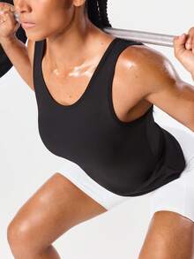 Seamluxe SHEIN Sport 女士时尚弹力圆领无袖紧身运动背心 - 黑色 - 查看 6