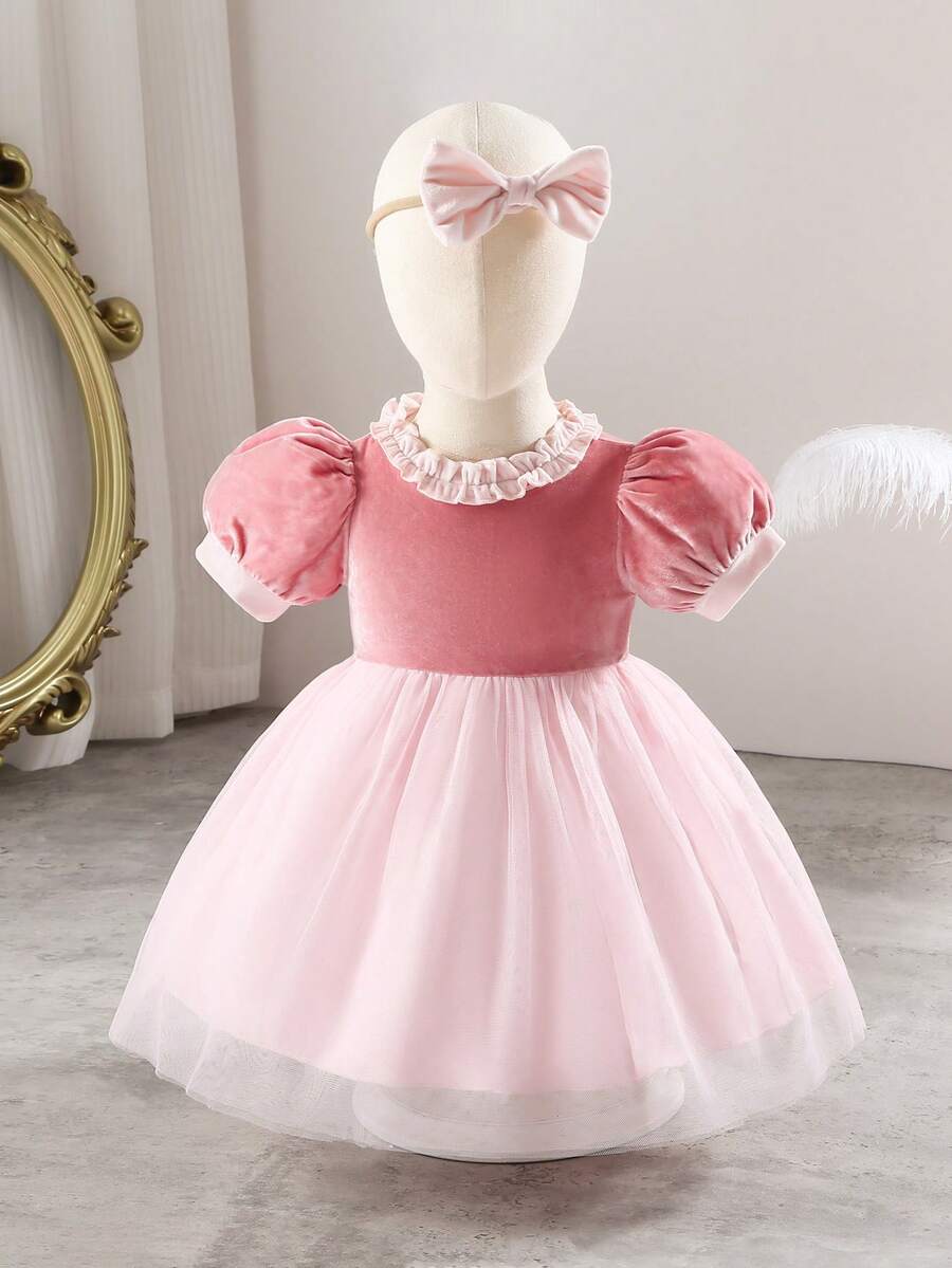 Glamorique Kids 女童连衣裙,宝宝生日装,蝴蝶结,天鹅绒,优雅丝绸,春季,夏季,舞会礼服,优雅派对礼服,幼儿连衣裙,女宝宝公主裙,女宝宝派对礼服,粉色女宝宝连衣裙,女宝宝连衣裙 - 粉色 - 查看 1