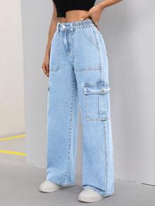 SHEIN ICON 女士休闲牛仔裤 - 淺色水洗藍 - 查看 5