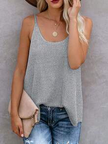 SHEIN LUNE Women's Casual Vacation & Commute Solid Color Camisole Knit Top, Summer - Grey - View 3