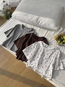 Comfortcana Kaos Wanita Ukuran Besar Motif Hati Warna Polos Leher Bulat Lengan Pendek - MultiWarna - View 4