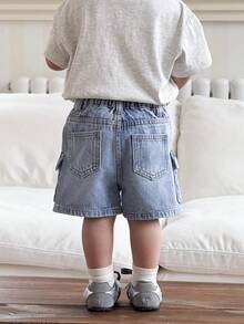 Quần short kaki dáng rộng rách rưới cho bé trai, màu xanh dương - Rửa nhẹ - Xem 2