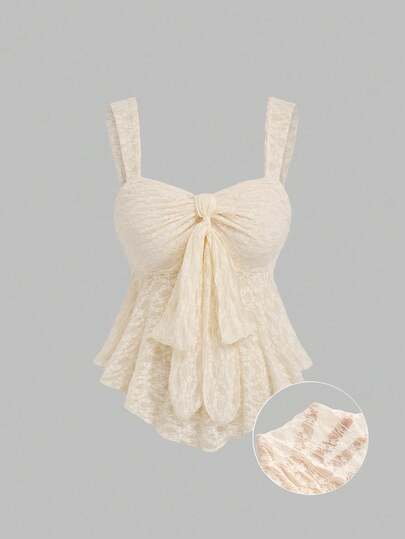 Sweetra 大码女式前系结荷叶边蕾丝吊带背心