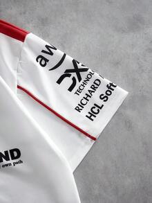 ROMWE MEN Unisex Lässig Kontrast Kragen Kurzarm Poloshirt, Slogan Muster Loose Fit, Professionelles Club Shirt - Verschiedenfarbig - Übersicht 4