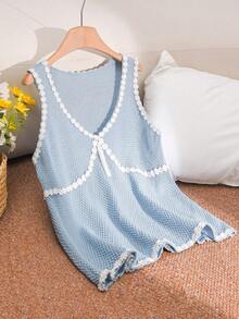 CosyJoli Plus Size Sleeveless Knit Top With Embroidered Applique, Casual Holiday Wear - Blue - View 1