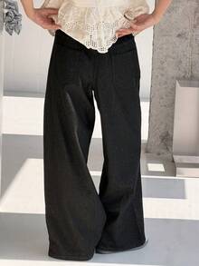 DAZY Tween Girls' Wide Leg Denim Jeans, Fall - Black - View 2