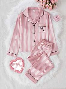 Bộ đồ ngủ cho bé gái, áo khoác cardigan dài tay sọc hồng tối giản và quần dài, đồ ngủ 2 món - Nhiều màu - Xem 5