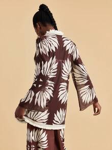 Travachic Women's Vacation Plant Print Tassel Trim Kimono Cover Up - Multicolor - View 2