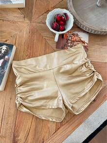 SHEIN EZwear 女士时尚性感弹力腰紧身短裤，夏季 - 香檳色 - 查看 4