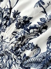 Sunnyshic 大码女式休闲度假蓝色碎花露肩夏季连衣裙 - 藏蓝色 - 查看 7