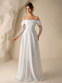 Coutiva Elegant Sheer Lace Long Sleeve Slimming Wedding Dress - White - View 3