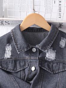 SHEIN Bộ 2 món cho bé gái tuổi teen: Áo hai dây dệt kim màu đen kèm áo khoác denim, trang phục thường ngày đi làm. - Màu Hồng  Dưa hấu - Xem 3