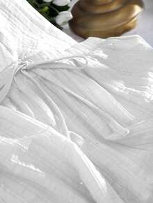 Airaco Bộ 2 món gồm áo sơ mi mùa hè nhẹ nhàng, đa năng và quần short ống rộng, đính sequin lấp lánh, thích hợp mặc thường ngày cho nữ. - trắng - Xem 5