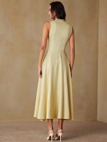 Revavyn Fashionable French Design Sense Commuting Cinched Waist 3D Floral Sleeveless Dress - Yellow - View 2