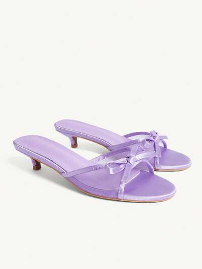 CUCCOO CHICEST Zapatos de mujer de satén púrpura con empalme de malla de satén, elegantes y cómodos con elementos de lazo para primavera y verano, de tacón de gatito y pantuflas