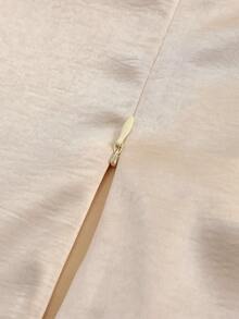 Franclia Conjunto de 2 piezas para mujer, elegante y versátil, con camiseta de cuello drapeado y pantalones de pierna ancha, con brillo satinado, para /verano, atuendo de oficina, moda - Albaricoque - Ver 6