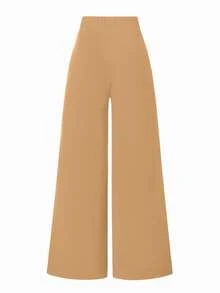 SHEIN Unity Women's Minimalist Casual Commuter Solid Color Wide Leg Pants - Khaki - View 2