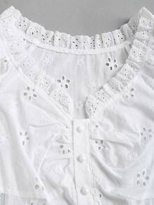 Sweetra Women's 2000s Style Elegant Going Out Tops, Sweet Fitted Ruffle Hem Design, Ladies Blouse - White - View 3