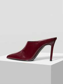 MOTF WOMEN'S FASHION COMMUTER MINIMALIST PU LEATHER POINTED TOE HEELS PUMPS - Burgundy - View 2