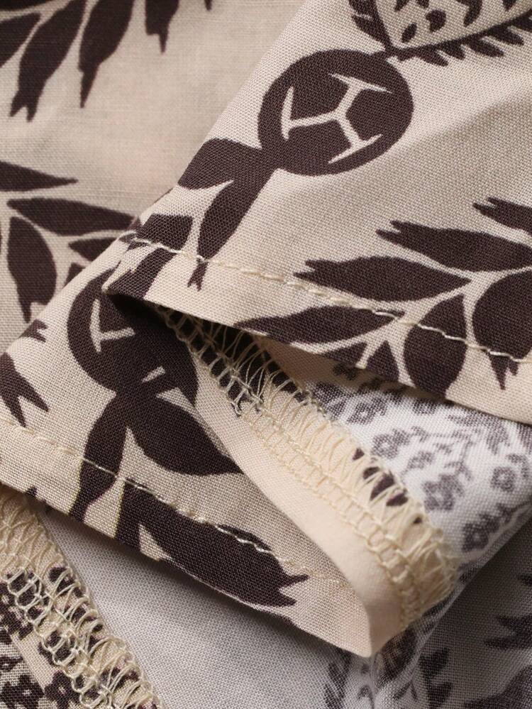 Floral Print Contrast Color Patchwork Loose Women Pajama Set