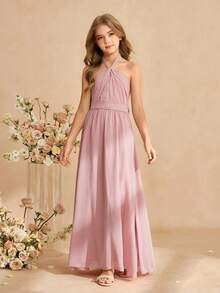 Đầm chiffon không tay thanh lịch dành cho bé gái, thích hợp làm phù dâu, dự đám cưới, dạ hội, tiệc sinh nhật, tiệc chiêu đãi. - Hồng - Xem 7