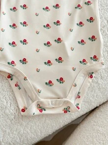 SHEIN 3件套休闲纯色针织吊带连体衣，粉色+白色+花卉图案 - 粉色 - 查看 10