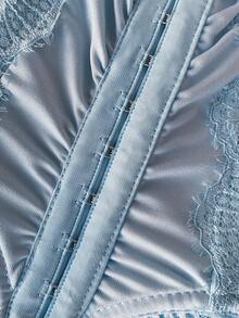 Soleia 春夏新款休闲度假西式海滩婚礼宾客礼服毕业早午餐女装，适合圣帕特里克节、春假、复活节、音乐节等场合，优雅波西米亚热带浪漫蕾丝拼接迷你连衣裙 - 淺藍色 - 查看 5