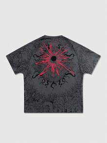 ROMWE MEN Street Life Men's Batwing Sleeve Printed Short Sleeve T-Shirt, Suitable For Everyday Wear In Spring/Summer - Dark Grey - View 3