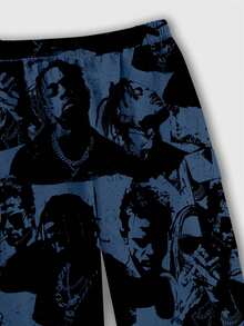 ROMWE MEN Street Life Men's Street Hip Hop Jacquard All-Over Print Drawstring Pants - Blue - View 5