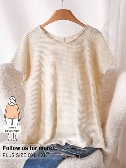 CosyJoli Camiseta casual de punto de manga corta con cuello redondo y manga raglán de unicolor para mujer de talla grande