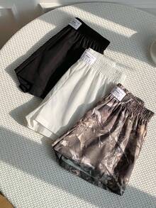 Comfortcana 3 chiếc quần short nữ mùa hè, phong cách thường ngày, thoải mái, năng động, thích hợp đi nghỉ mát, đi làm, in chữ, cạp chun, màu trơn và họa tiết toàn thân. - Đen và trắng - Xem 6