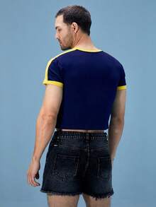 FeverCity 男士圆领字母印花休闲百搭日常短袖T恤 - 藏蓝色 - 查看 3