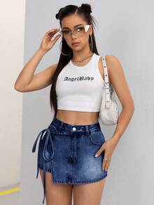 Rivivi 系带式腰带休闲夏季百搭牛仔短裤 - 深色水洗藍 - 查看 3